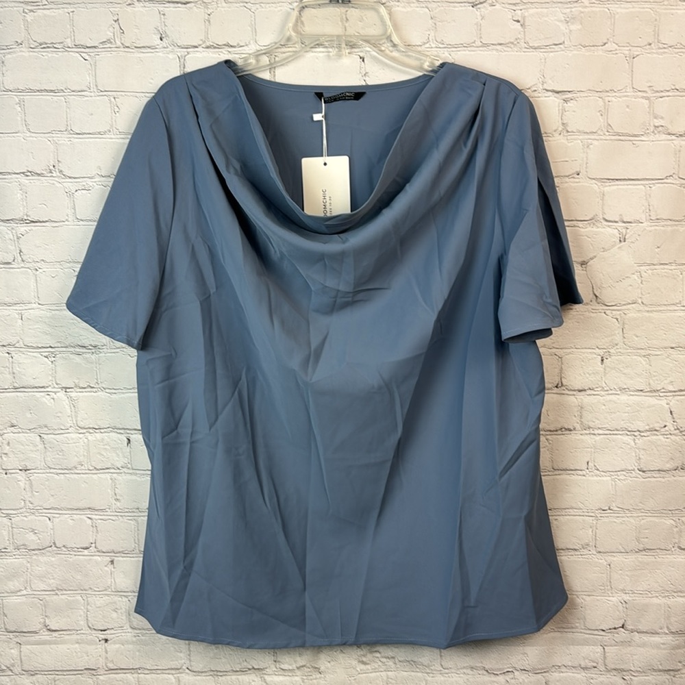 BloomChic Blue Cowl Neck Ruffle Sleeve Top Plus Size 14/16 1X - Picture 2 of 6